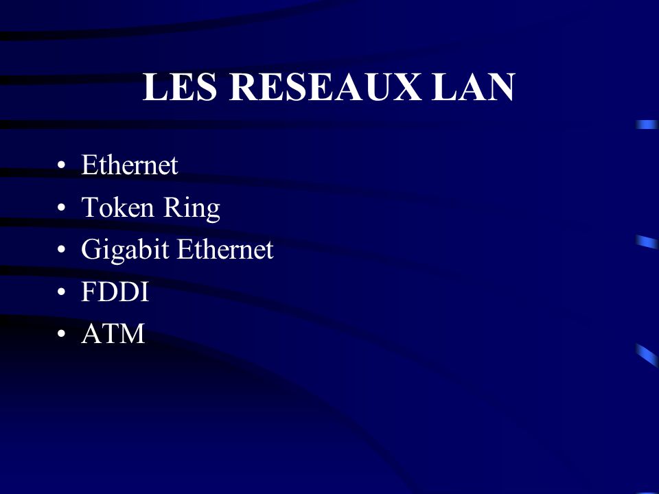 LES RESEAUX LAN Ethernet Token Ring Gigabit Ethernet FDDI ATM