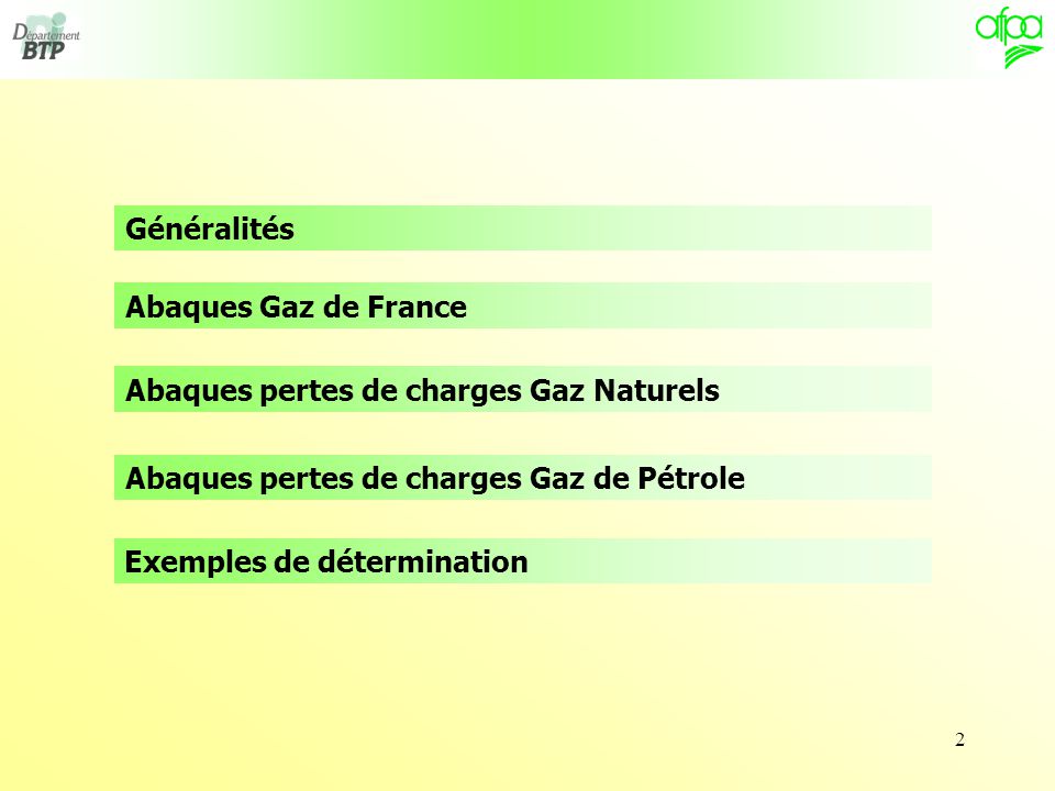 Généralités Abaques Gaz de France. Abaques pertes de charges Gaz Naturels. Abaques pertes de charges Gaz de Pétrole.
