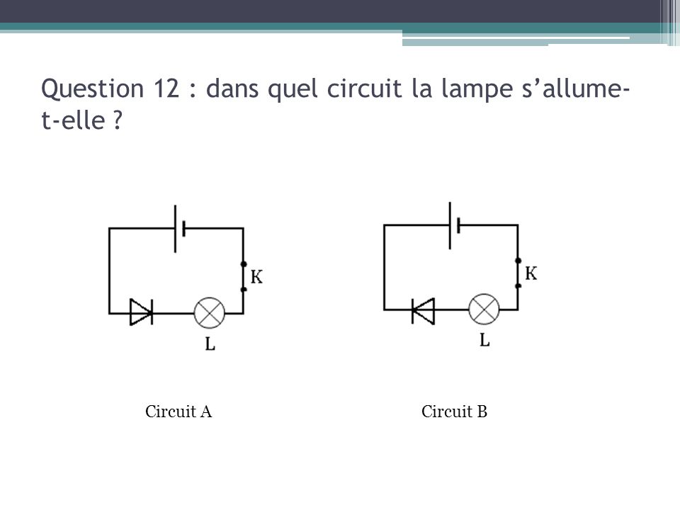 Question 12 : dans quel circuit la lampe s’allume-t-elle