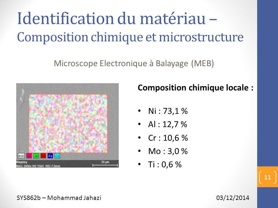 Identification du matériau – Composition chimique et microstructure