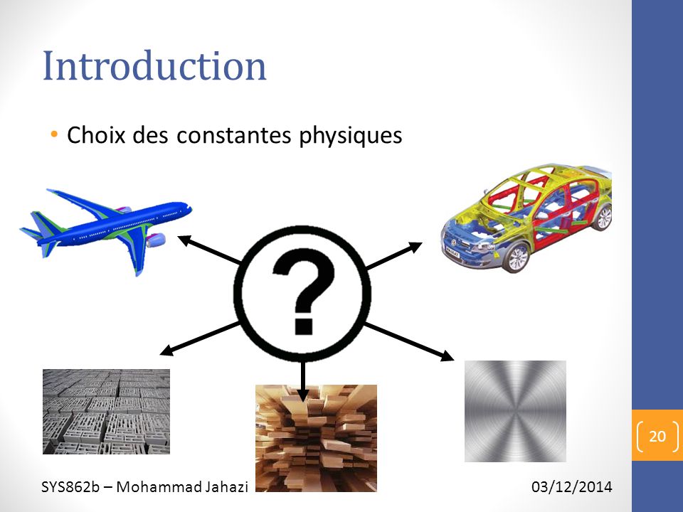 Introduction Choix des constantes physiques SYS862b – Mohammad Jahazi