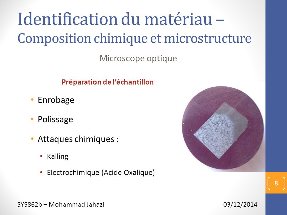 Identification du matériau – Composition chimique et microstructure