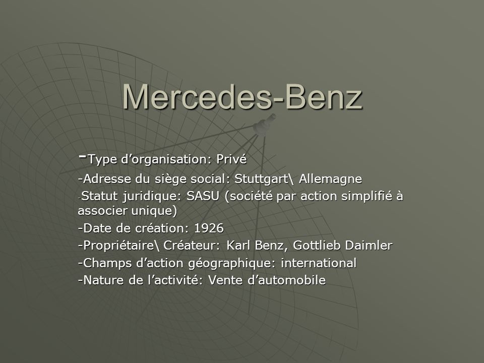 Mercedes-Benz -Type d’organisation: Privé