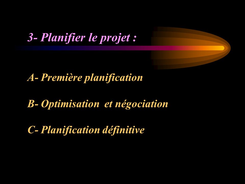 3- Planifier le projet : A- Première planification