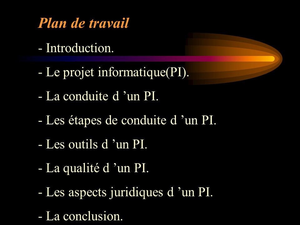 Plan de travail - Introduction. - Le projet informatique(PI).