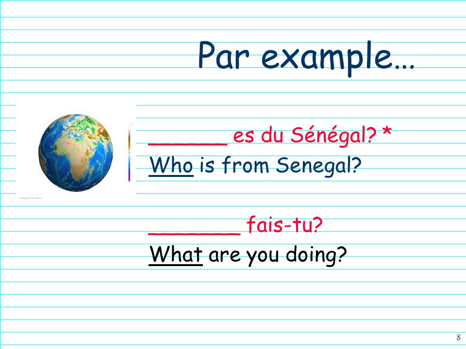 Par example… ______ es du Sénégal * Who is from Senegal