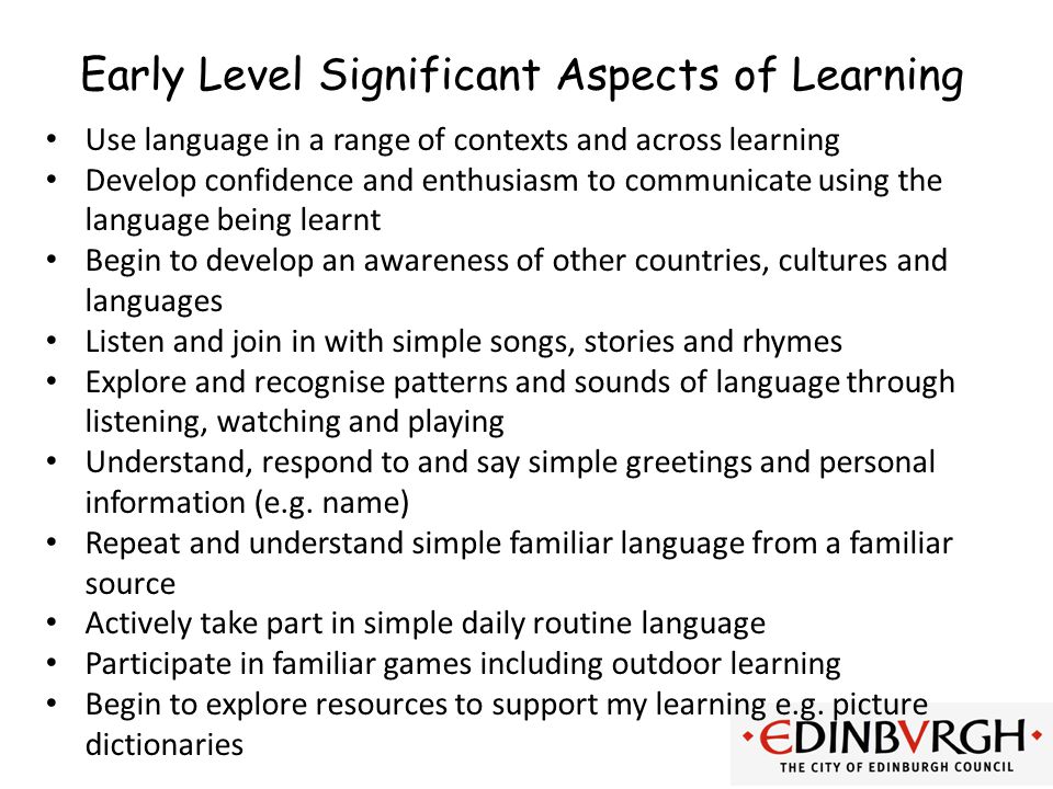 Early Level Significant Aspects of Learning