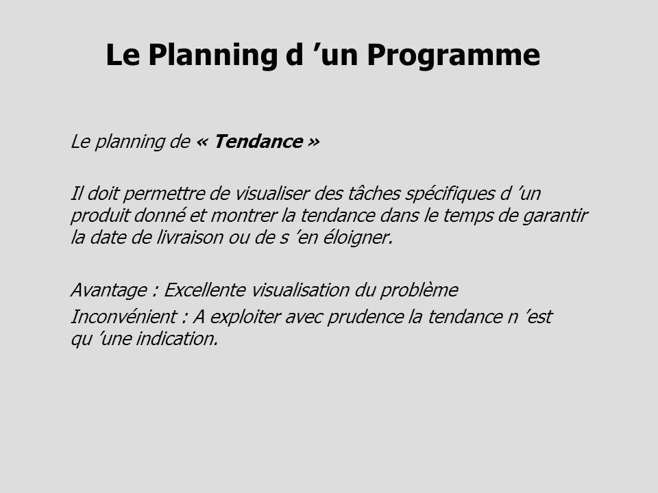 Le Planning d ’un Programme