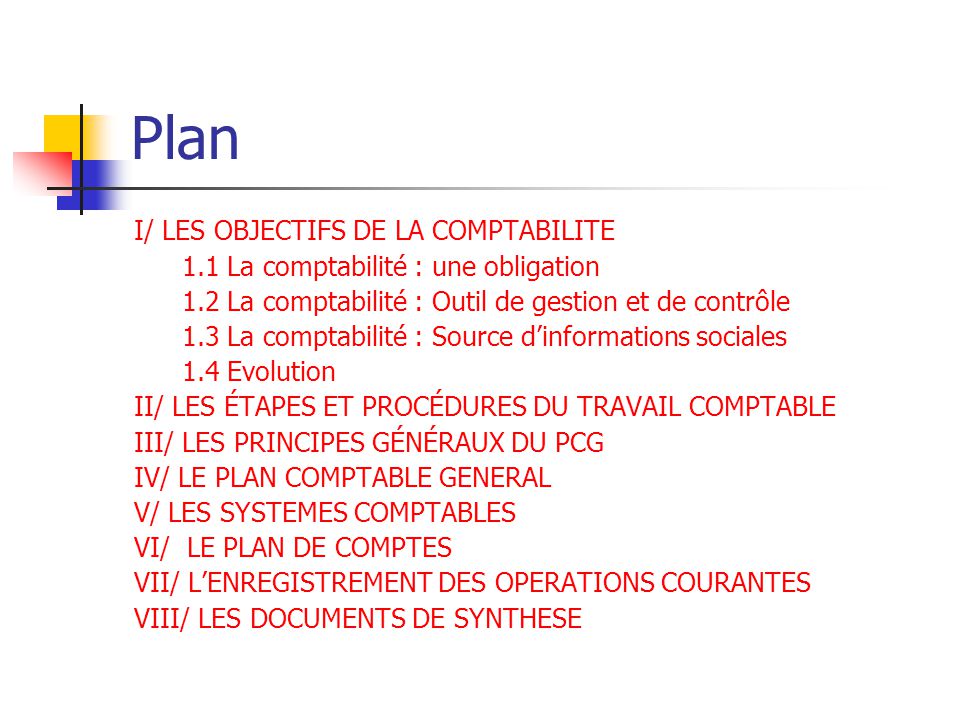 Plan I/ LES OBJECTIFS DE LA COMPTABILITE