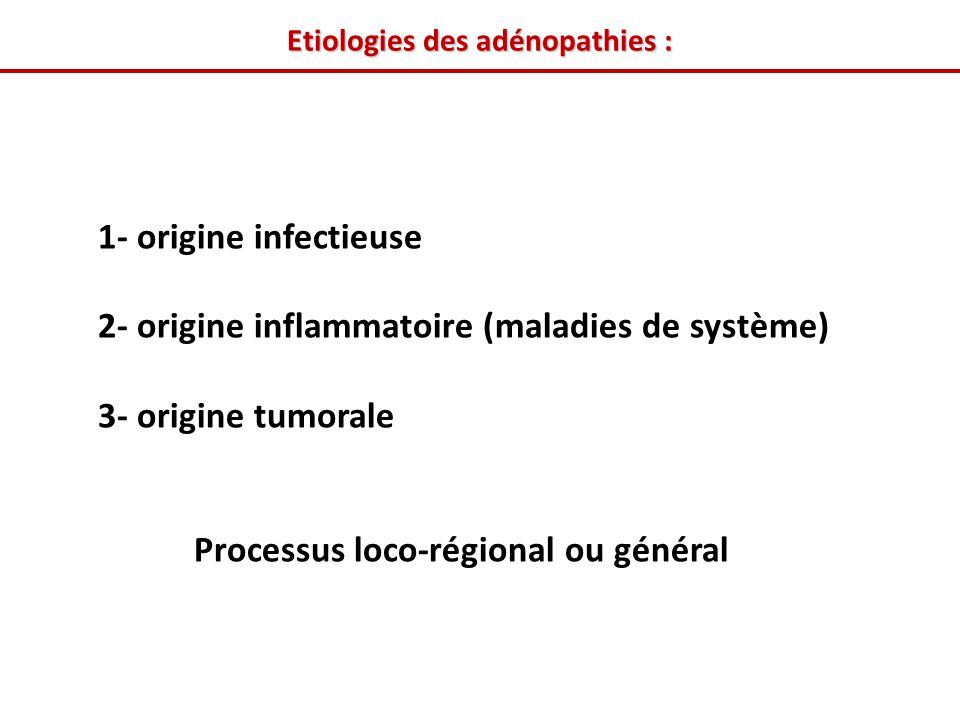 Etiologies des adénopathies :