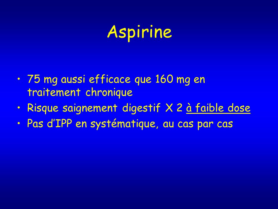 Aspirine 75 mg aussi efficace que 160 mg en traitement chronique