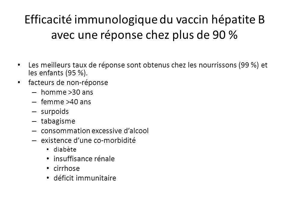 Efficacité immunologique du vaccin hépatite B avec une réponse chez plus de 90 %