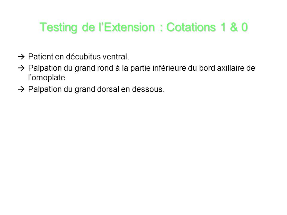 Testing de l’Extension : Cotations 1 & 0
