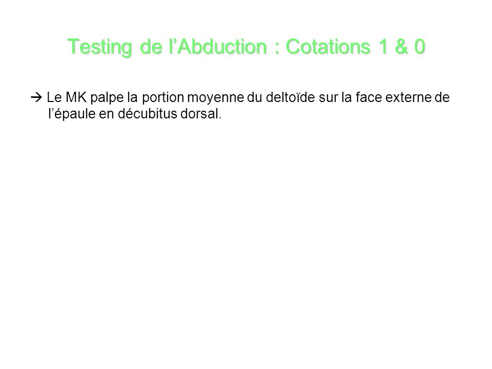Testing de l’Abduction : Cotations 1 & 0