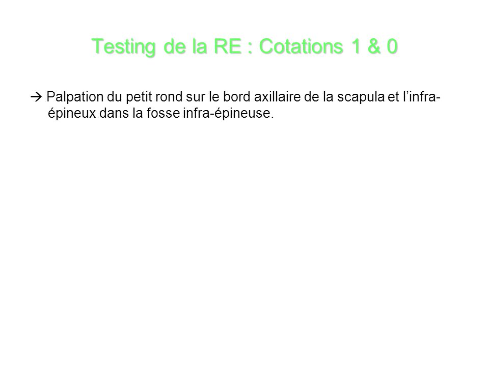 Testing de la RE : Cotations 1 & 0