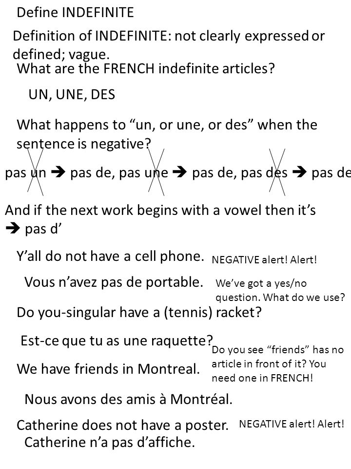 What are the FRENCH indefinite articles
