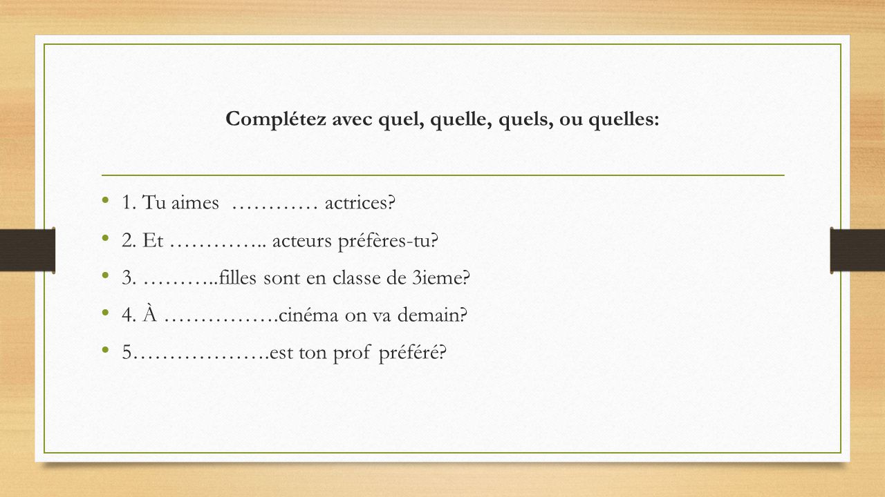 L’ Adjectif Interrogatif “Quel” - Ppt Download