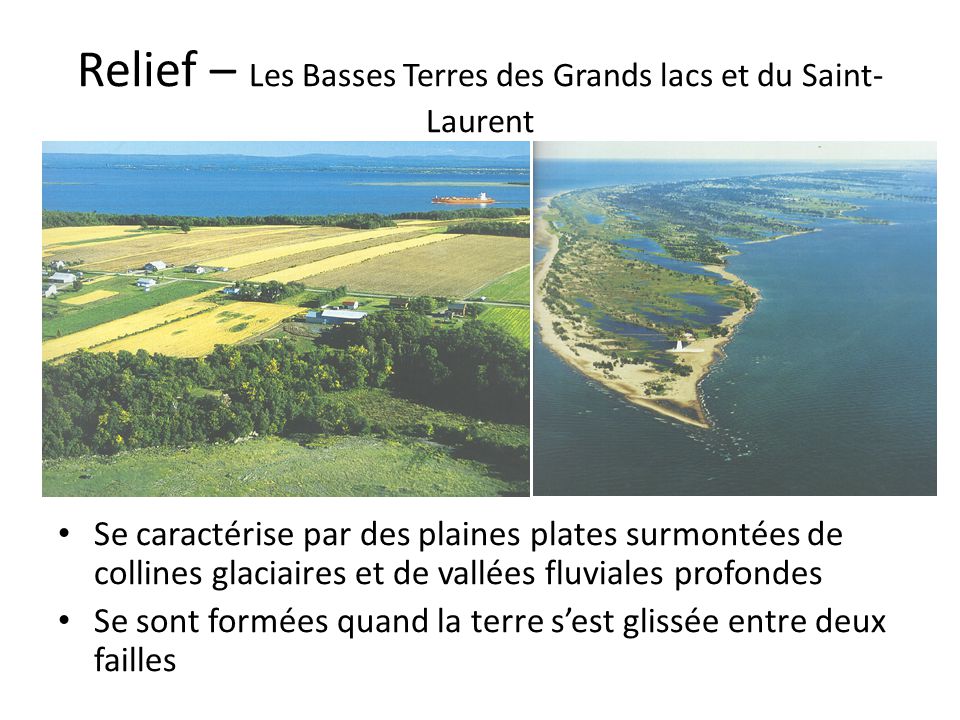 Relief – Les Basses Terres des Grands lacs et du Saint-Laurent