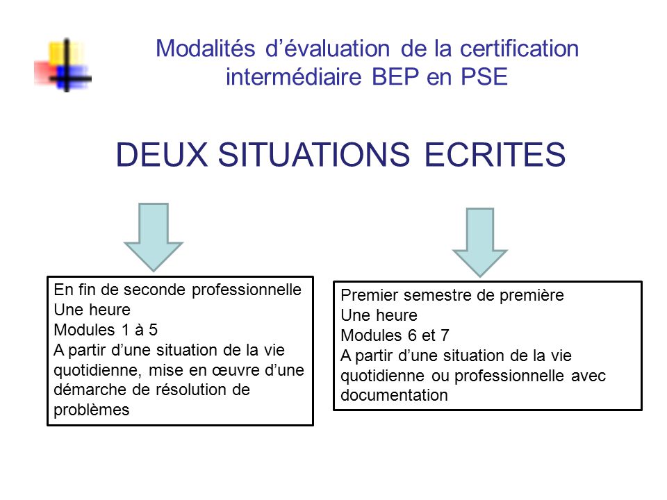 Modalités d’évaluation de la certification intermédiaire BEP en PSE