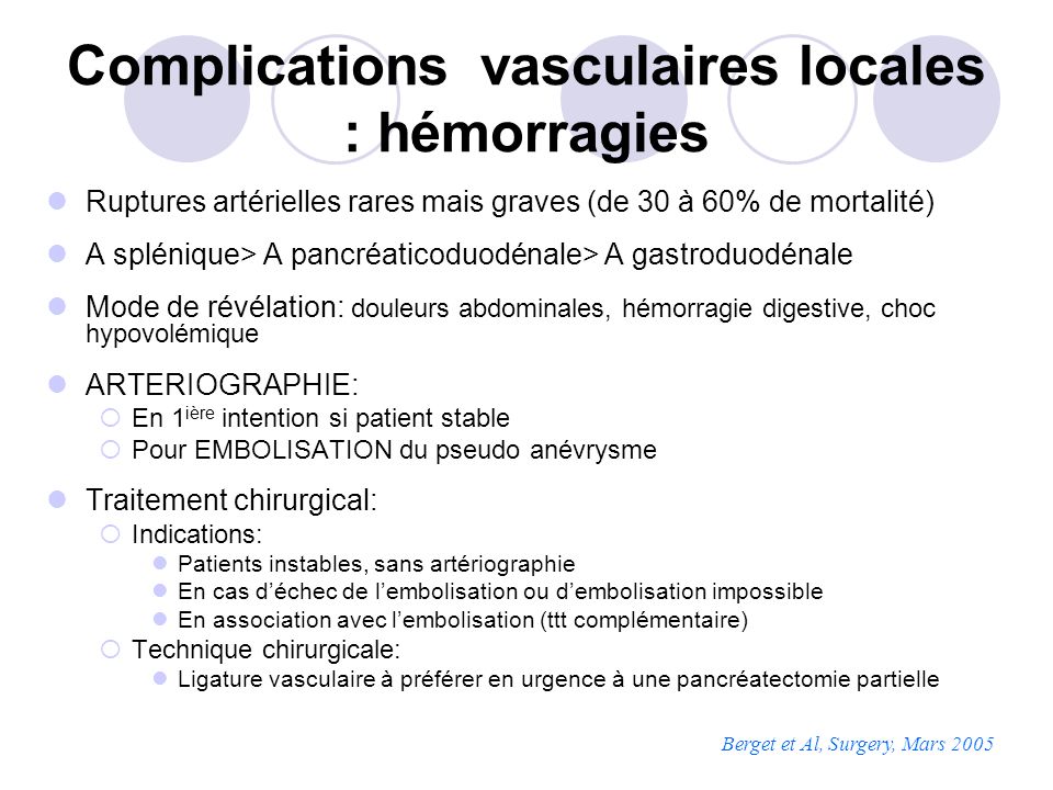 Complications vasculaires locales : hémorragies