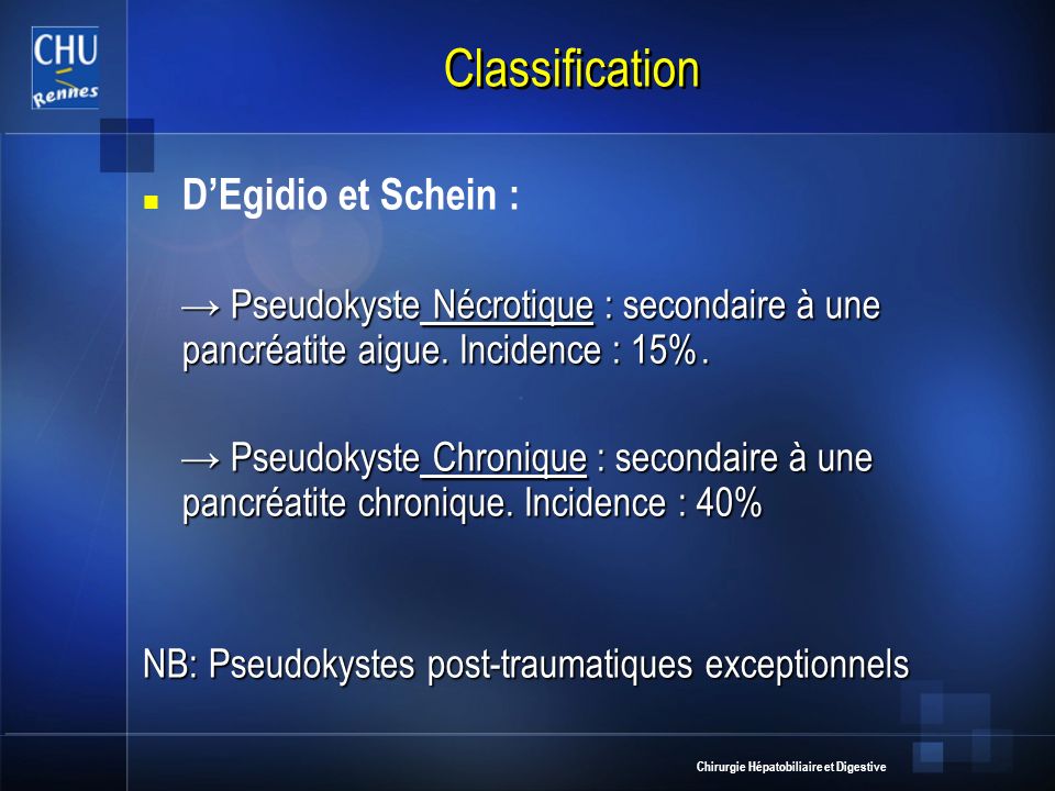 Classification D’Egidio et Schein :