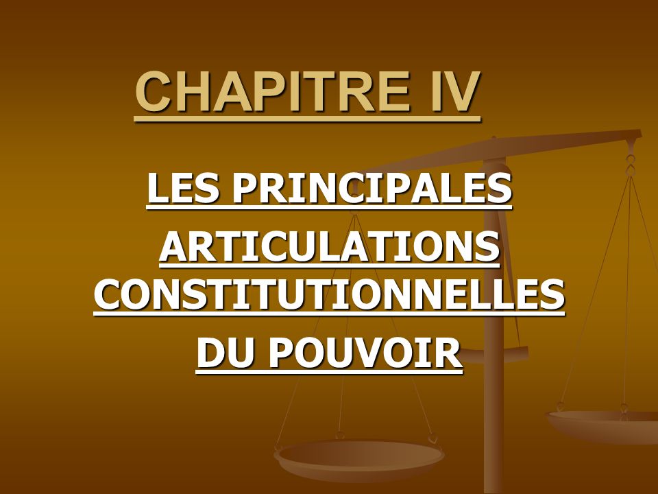 LES PRINCIPALES ARTICULATIONS CONSTITUTIONNELLES DU POUVOIR