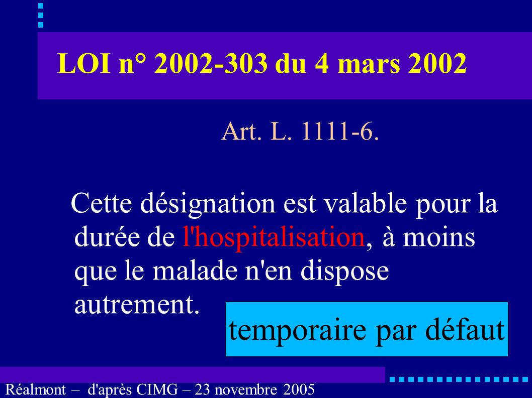 temporaire par défaut LOI n° du 4 mars 2002