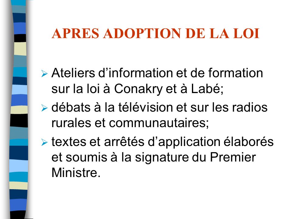APRES ADOPTION DE LA LOI