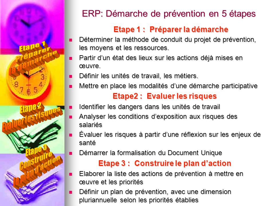ERP: Démarche de prévention en 5 étapes Etape 1 : Préparer la démarche