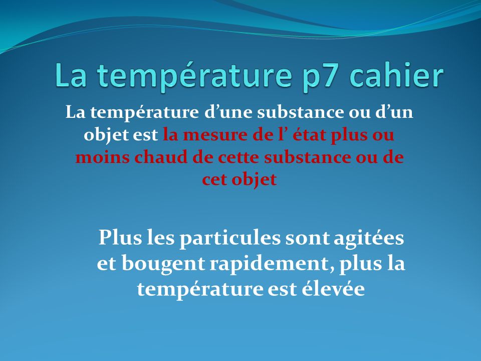 La température p7 cahier