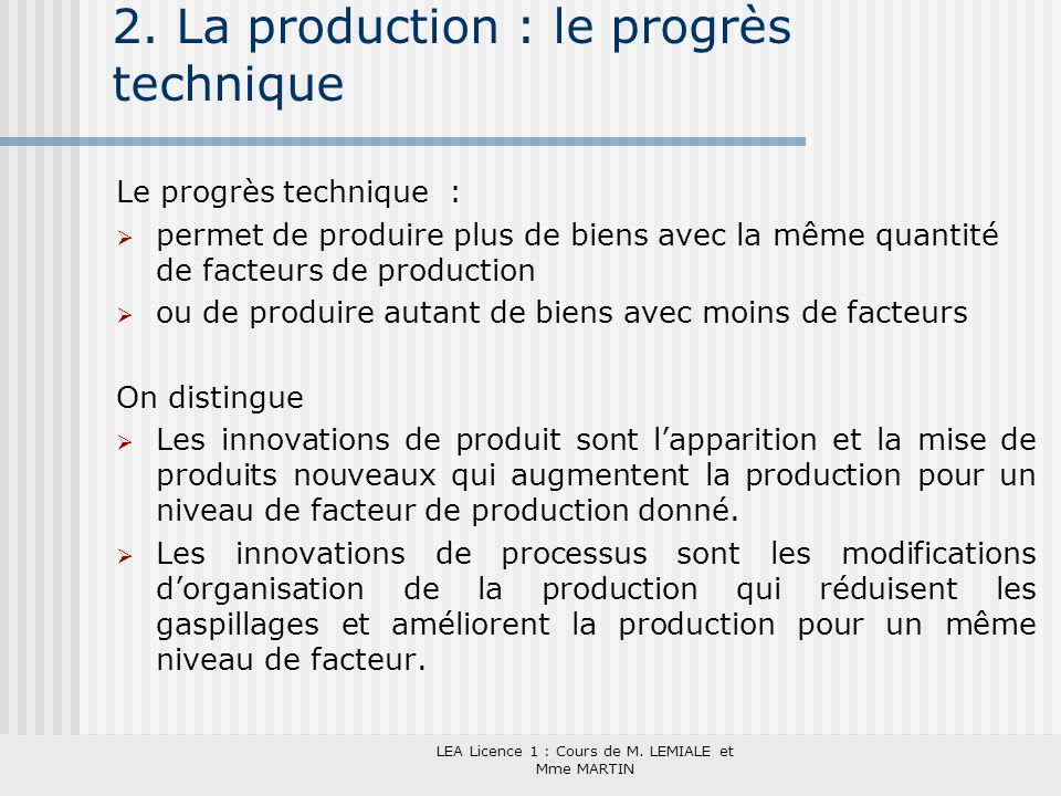 2. La production : le progrès technique