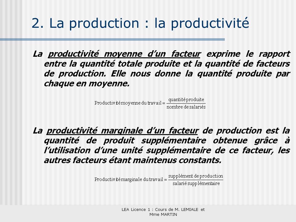 2. La production : la productivité