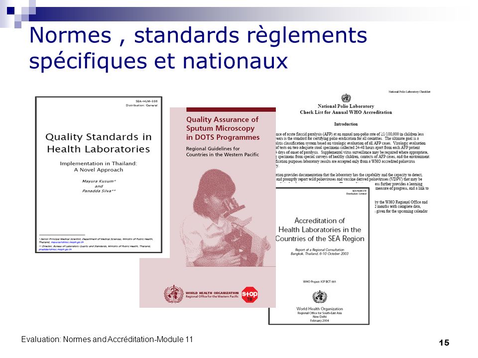 Normes , standards règlements spécifiques et nationaux