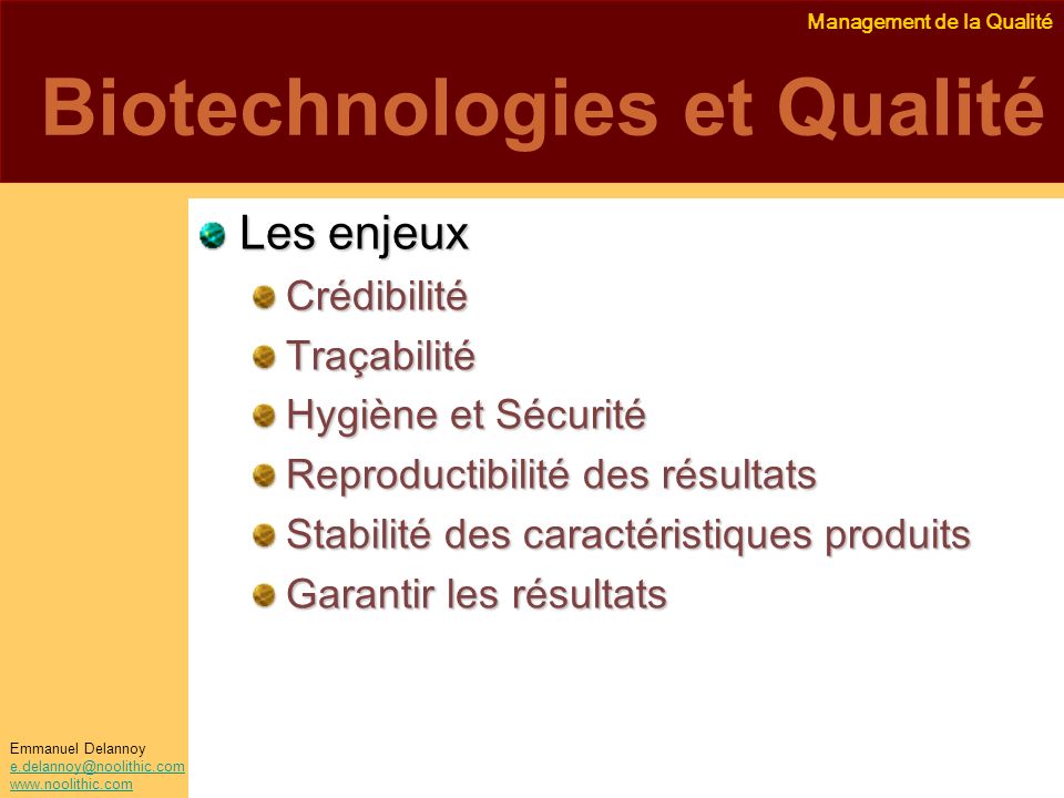 Biotechnologies et Qualité