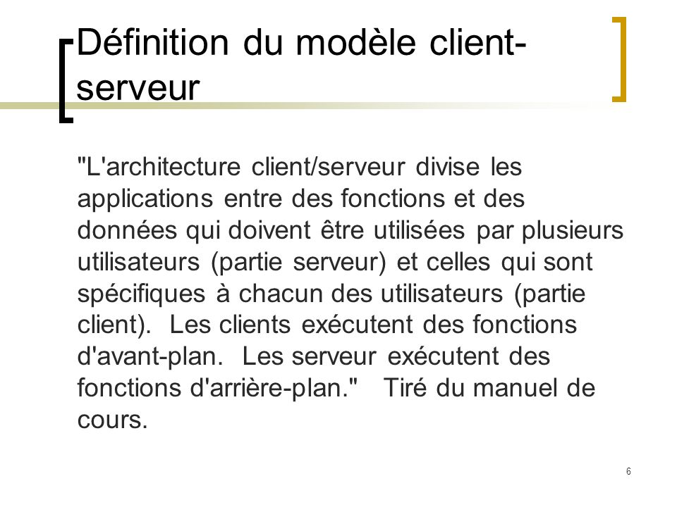 Définition du modèle client-serveur
