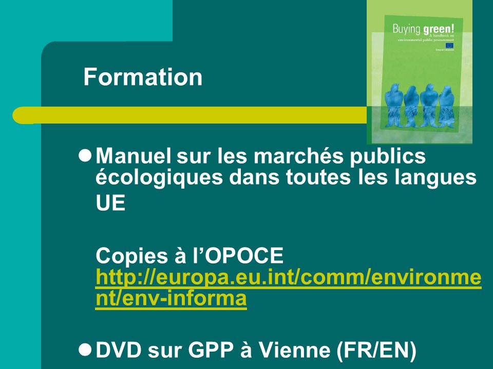 Formation Manuel sur les marchés publics écologiques dans toutes les langues. UE.