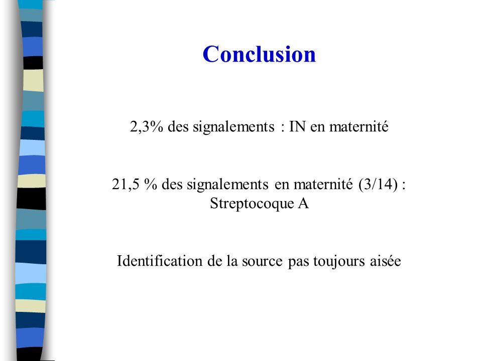 Conclusion 2,3% des signalements : IN en maternité