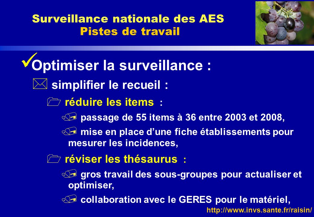 Surveillance nationale des AES Pistes de travail