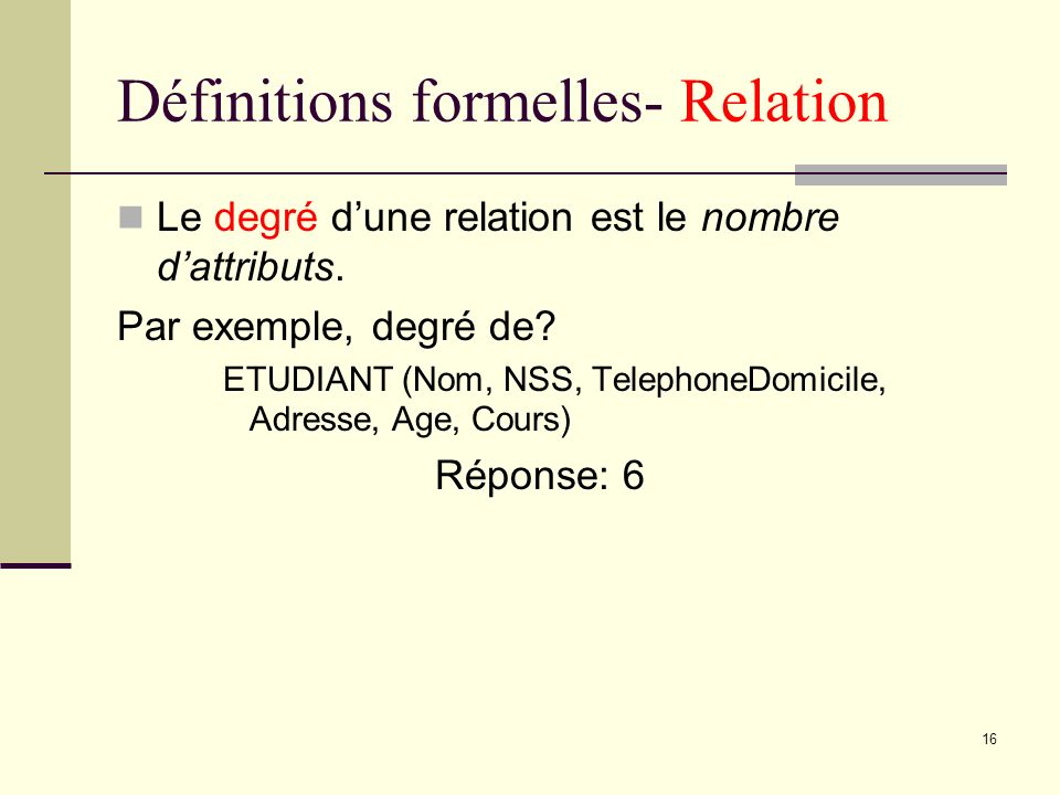 Définitions formelles- Relation