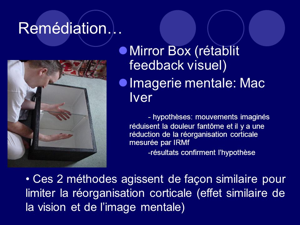 Remédiation… Mirror Box (rétablit feedback visuel)