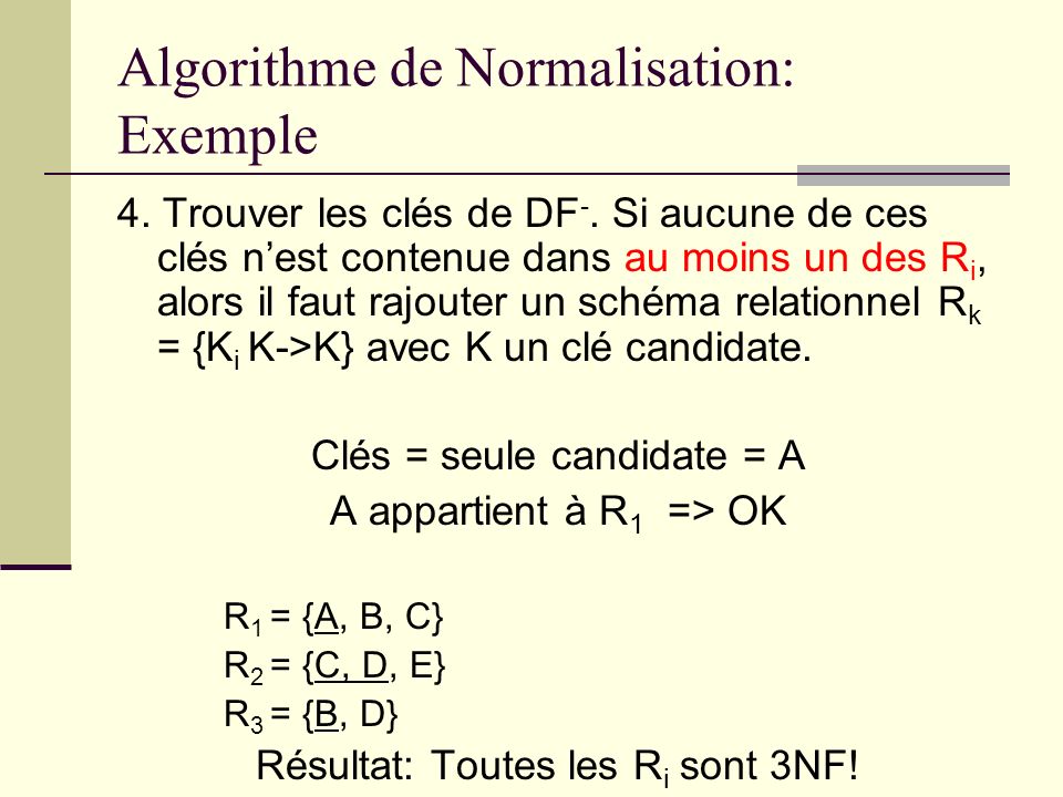 Algorithme de Normalisation: Exemple
