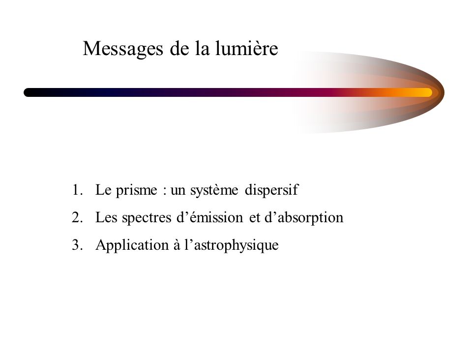 Messages de la lumière 1. Le prisme : un système dispersif