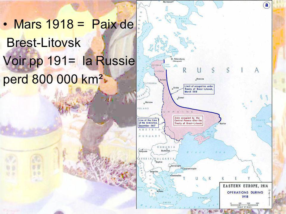 Mars 1918 = Paix de Brest-Litovsk Voir pp 191= la Russie perd km²