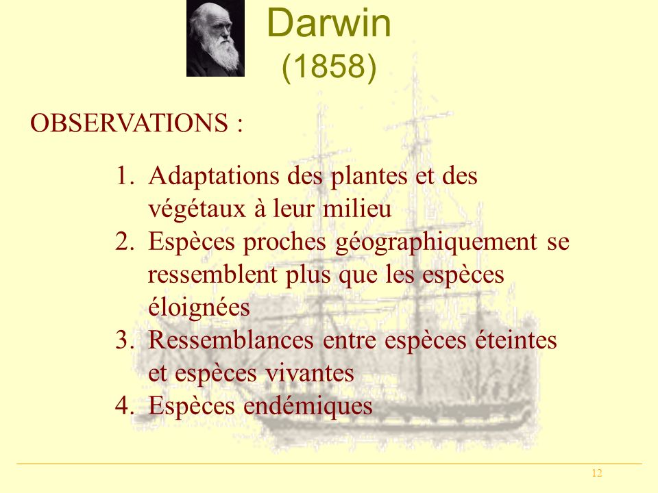 Darwin (1858) OBSERVATIONS :