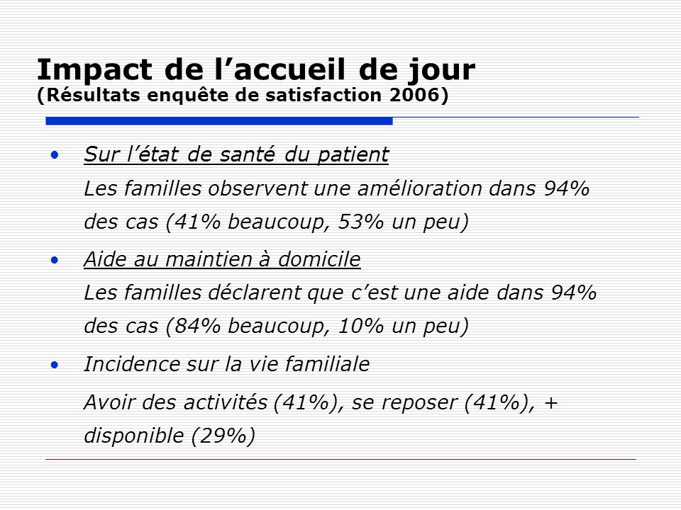 Impact de l’accueil de jour (Résultats enquête de satisfaction 2006)