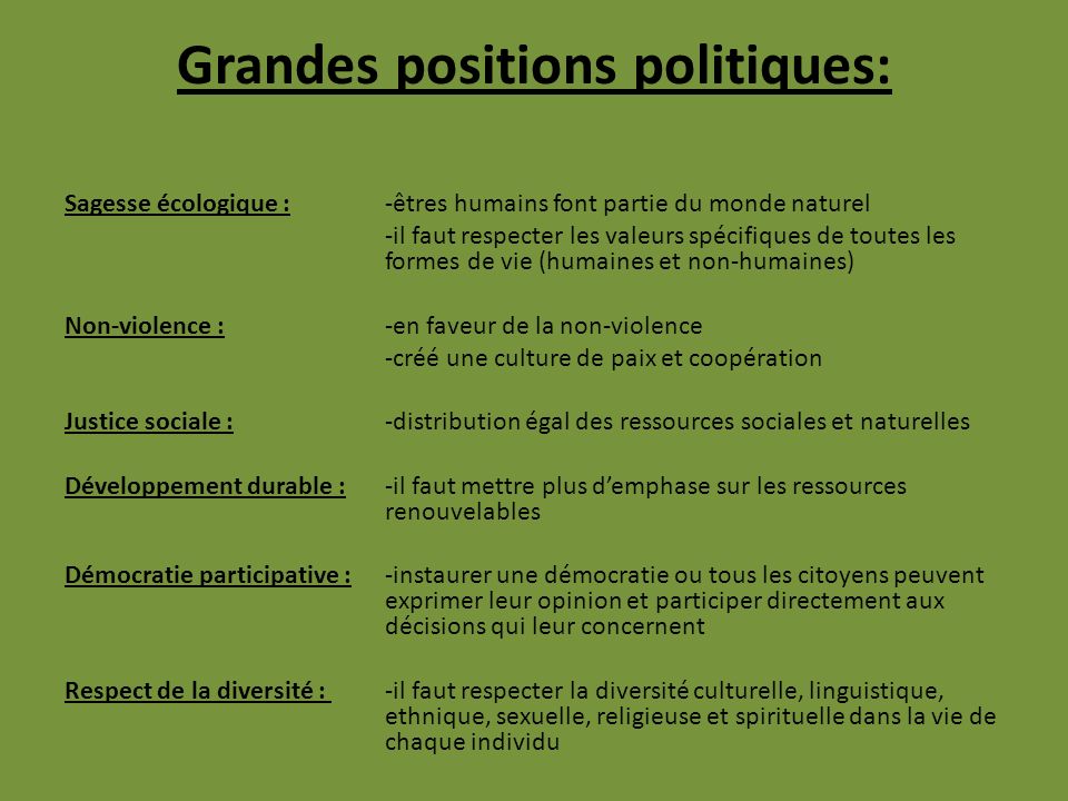 Grandes positions politiques: