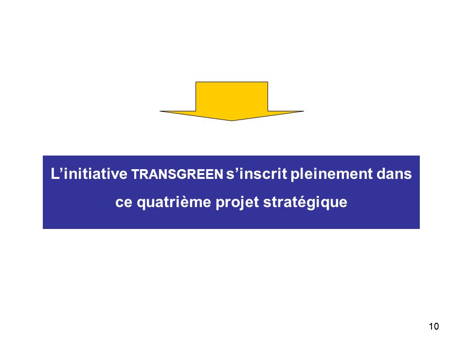 L’initiative TRANSGREEN s’inscrit pleinement dans ce quatrième projet stratégique