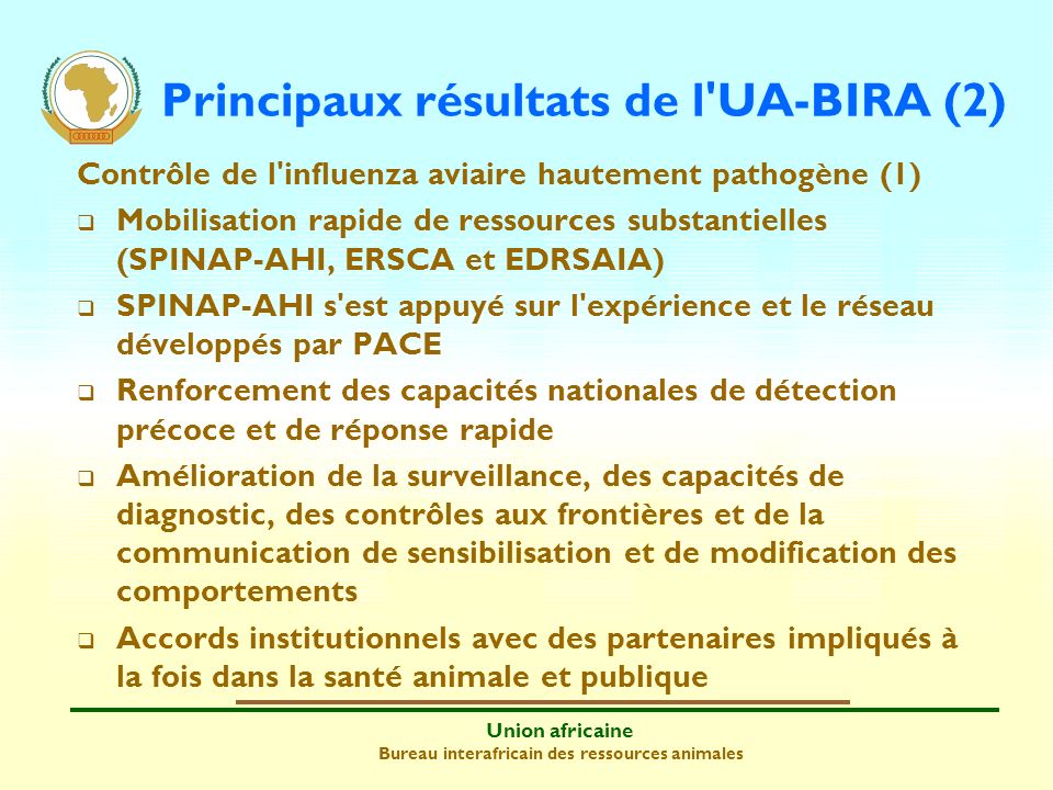 Principaux résultats de l UA-BIRA (2)