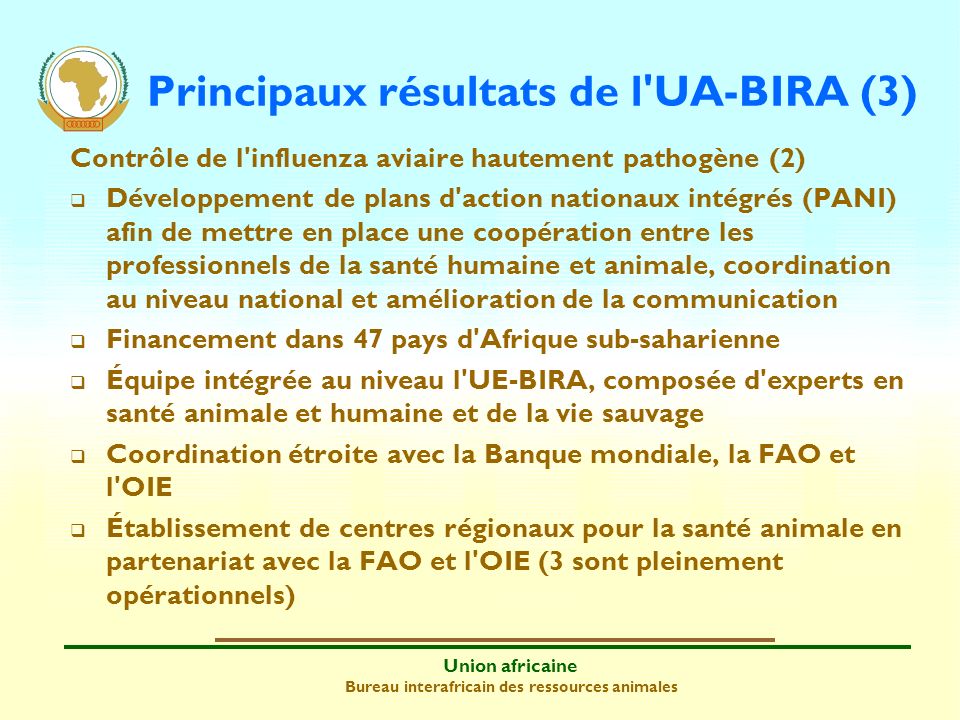 Principaux résultats de l UA-BIRA (3)