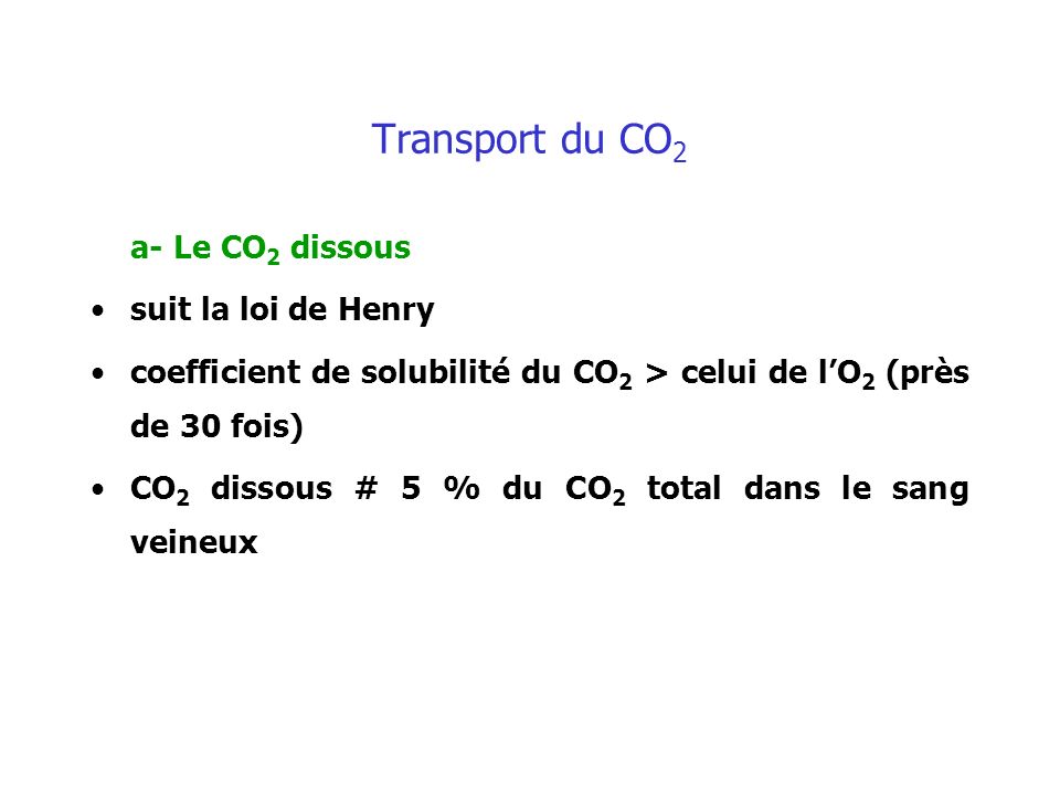 Transport du CO2 a- Le CO2 dissous suit la loi de Henry